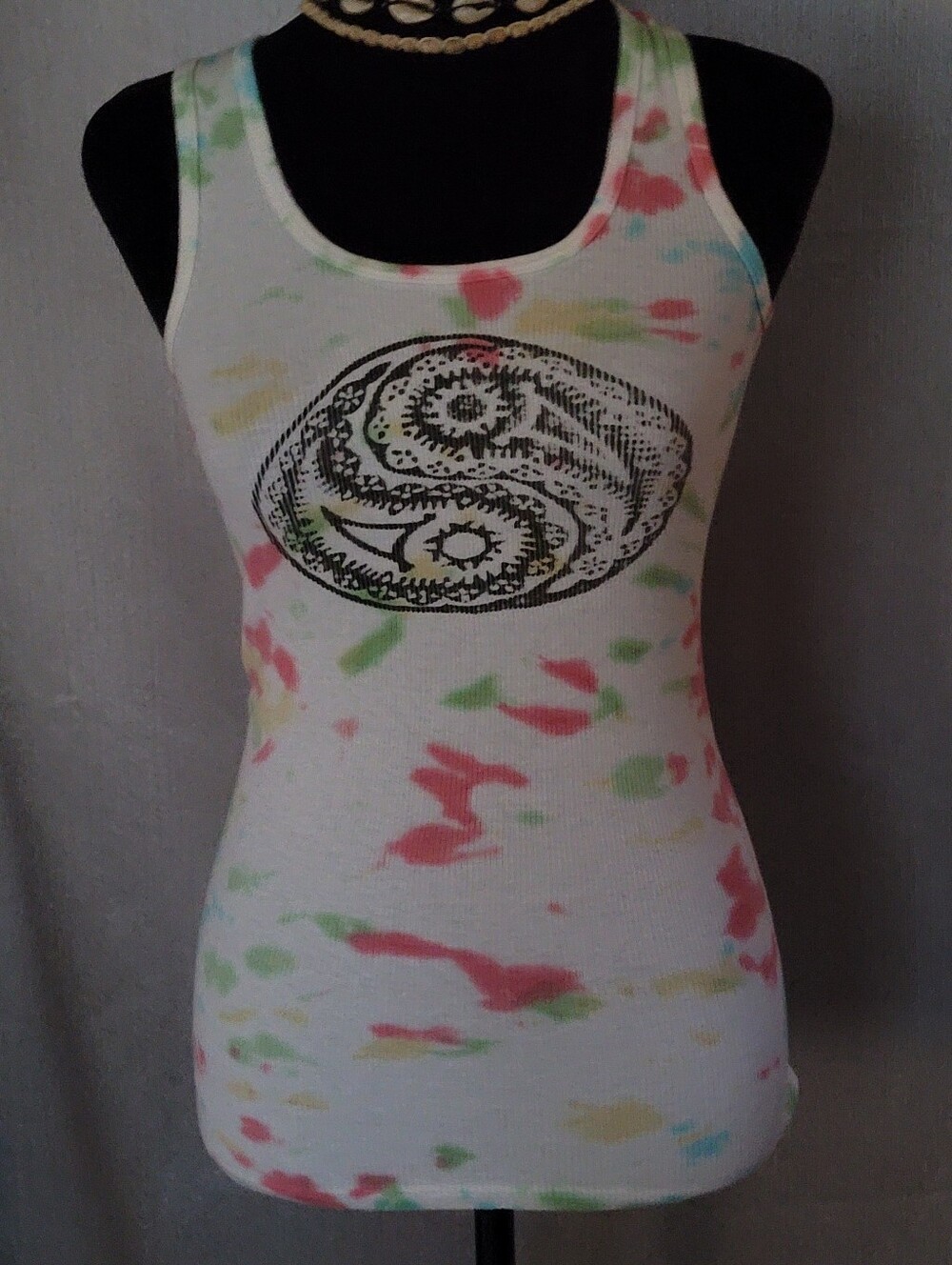 Tie-Dye Yin Yang Ribbed Tank Top - Multicolor